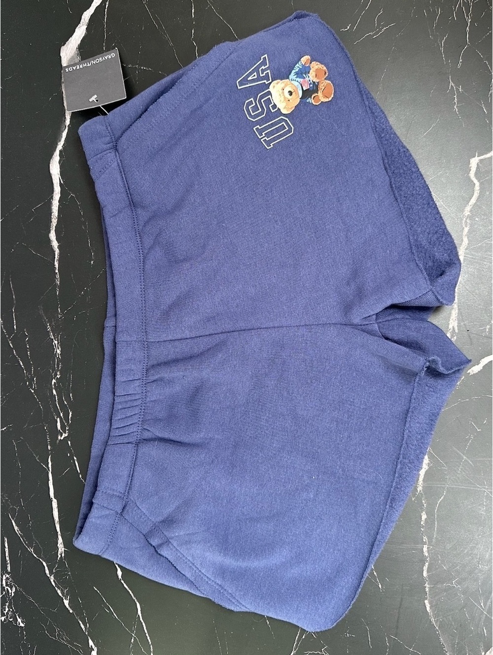 Grayson Threads Navy Blue USA Teddy Bear Cozy Shorts - Size Medium